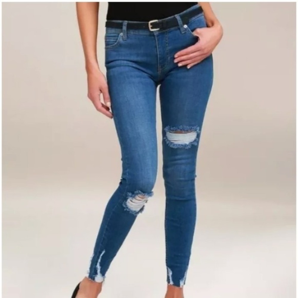 Free People Jeans Womens 24 Skinny Raw‎ Hem Ripped Boho Shark bite Indie Sleaze